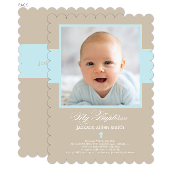 Blue Banner Baptism Photo Invitations